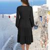 Women's V-Neck Flowing Layered Bohemian Long-sleeved Solid Colour Dress
