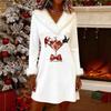 Damen V-Ausschnitt Langarm Strickkleid Weihnachtsdruck A-Linie Midi Winter Freizeitkleidung