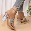 Ladies Shoes 2025 Open Toe Dress Slippers Women Plus Size Crystal Square Toe Chunky High Heels Modern Elegant Women's Sandals