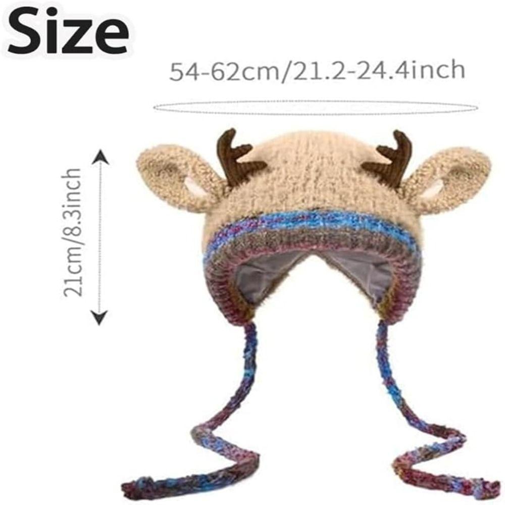 Plush Fur Knitted Deer Antler Hat Windproof Festival Christmas Antler Hat New Ear Flap Hat  Outdoor