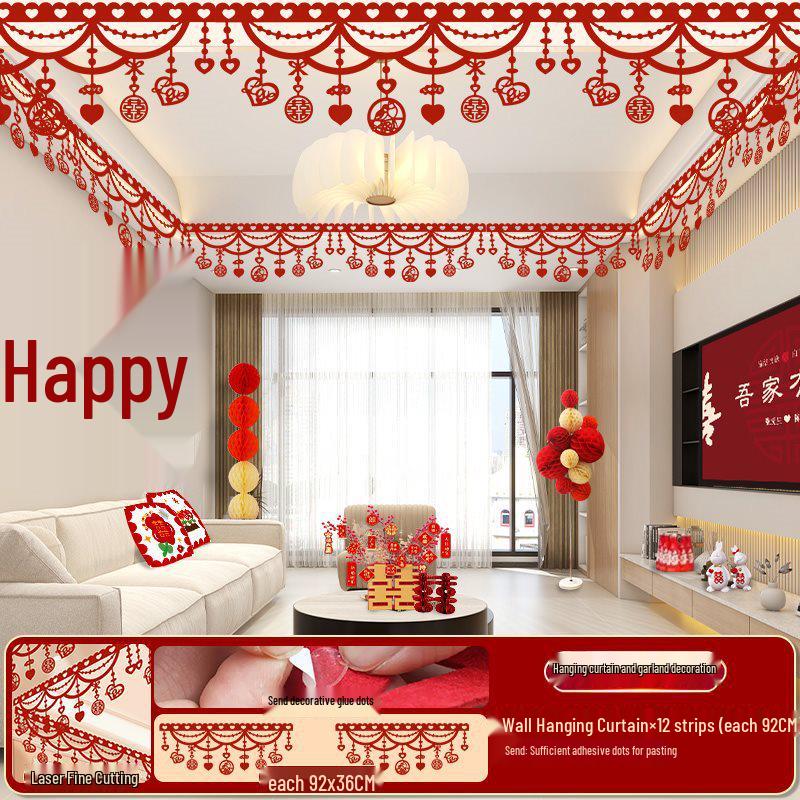 Xi Character Wedding Decoration Set: Bride's Room Hanging Ornaments