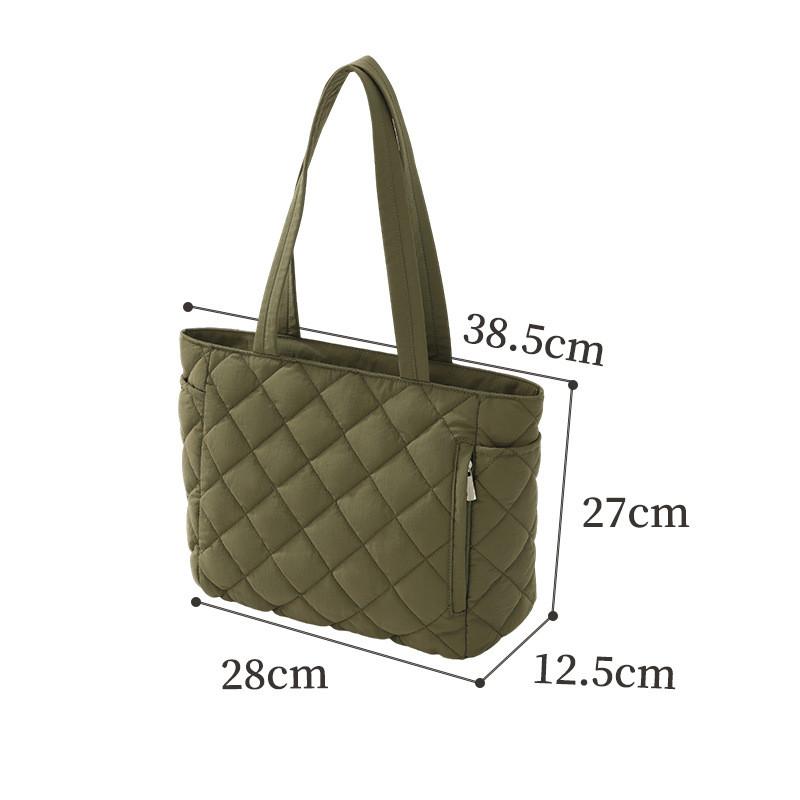 Nylon Tote Bag For Travel With Diamond Pattern Large Capacity Casual Shoulder Bag For Commuting