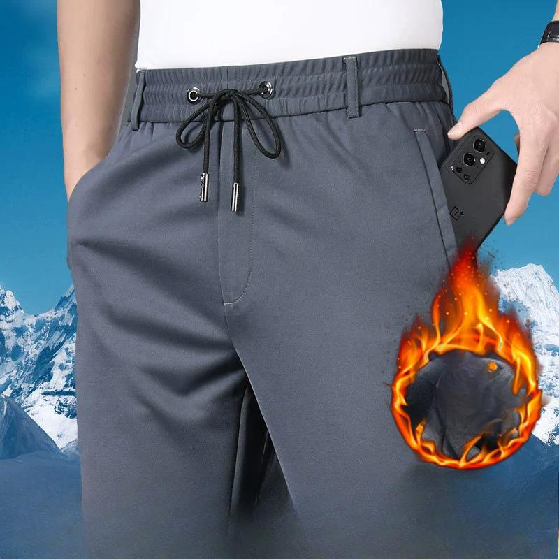 Spring and Autumn Thick Stretch Men's High Waist Casual Pants, Slimming Straight Tube Elastic Business Pants, Men's Pants
