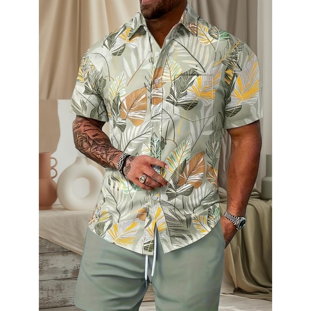 Men's Short-sleeve Shirt Printed Vacation-style Shirt Hawaiian Shirt Set Men's Fashion Loose Shirt and Shorts Set