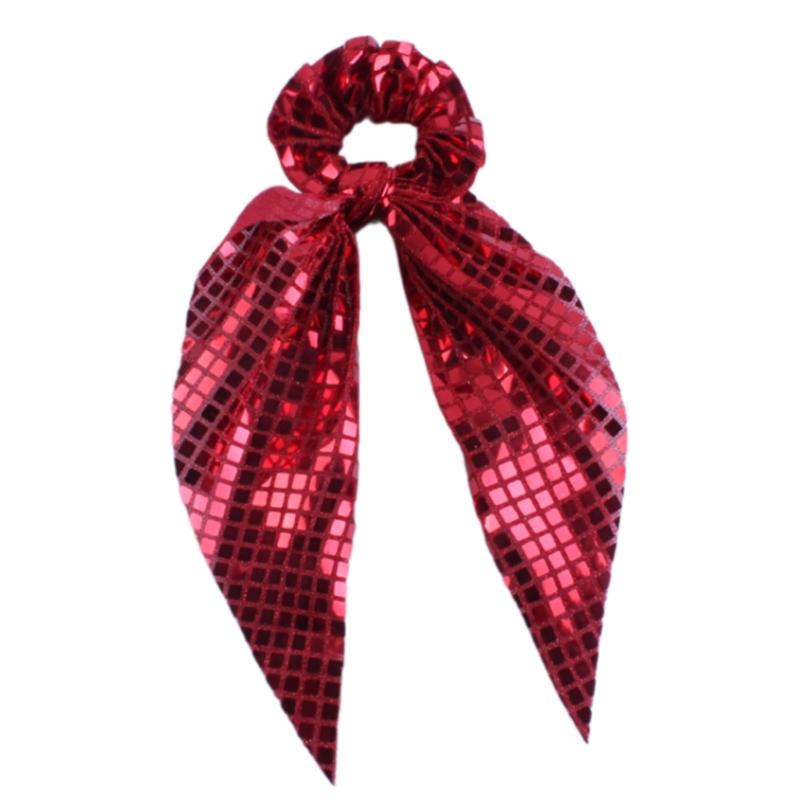 

Блестящие пайетки Эластичная резинка для волос Скранчи для волос для модных женщин Эластичная повязка для волос для различных случаев красный