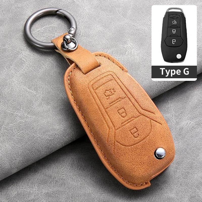 Leather 3 Buttons Car Flip Key Case Cover for Ford Figo 2017 Mondeo 5 Ecosport Puma 2020 Fiesta Mk8 Everest Ranger Protector Fob