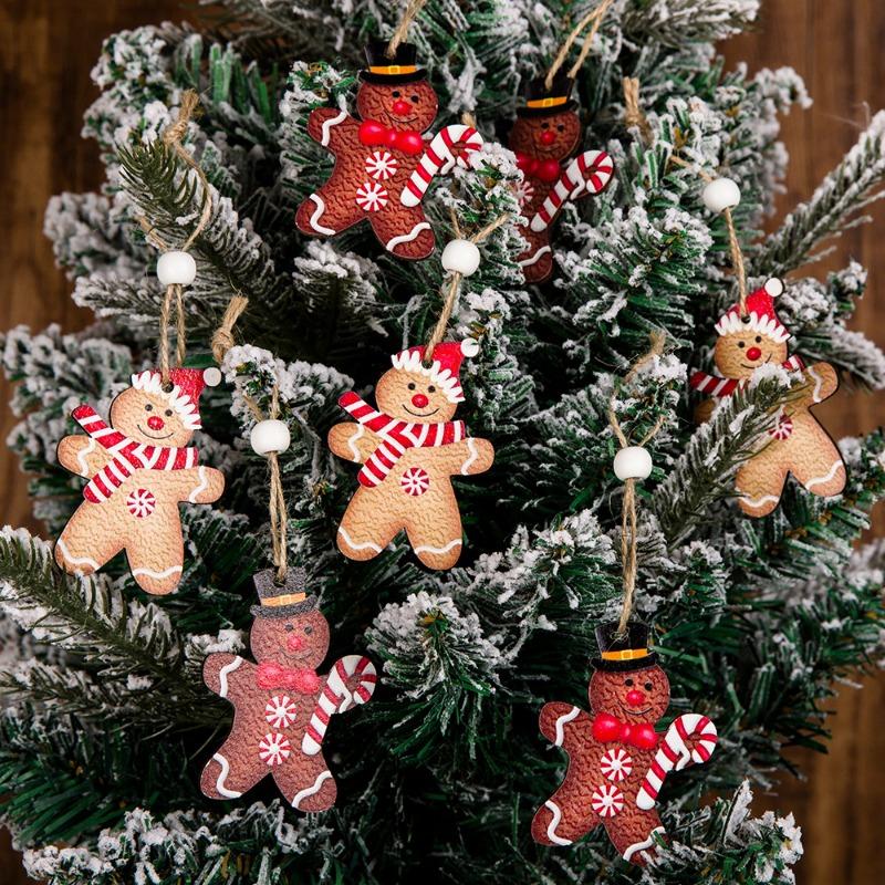 12pcs/set Wooden Christmas Tree Ornaments Handmade Hanging Xmas Decorations Eco-Friendly Holiday Party Gifts for Home Decor