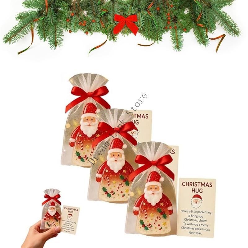 Q1FD Little Pocket Christmas Hug, Christmas Pocket Hug Gifts with Encouragement Cards, Santa Mini Charm Ornaments,