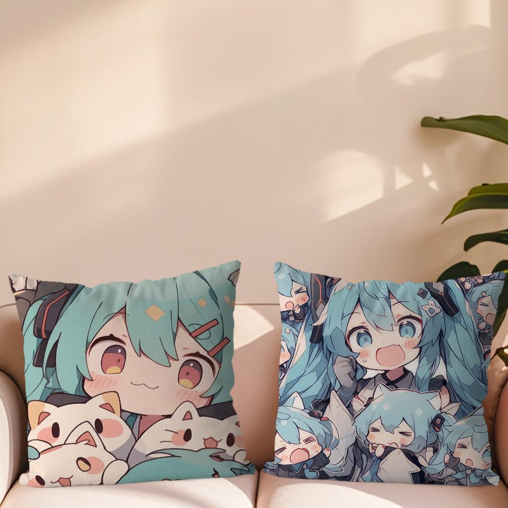 Klassischer Spielkissenbezug Sofa Wohnzimmer Schlafzimmer Kopfteil Rückenlehne Kissen Quadratisches Kissen H-Hatsune Mädchen M-Miku Nickerchenzeit