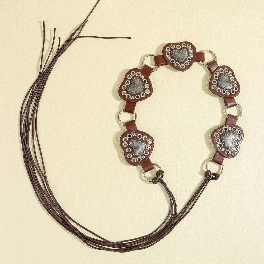 Vintage Cowboy Waistband PU Leather Heart Hollow Belt Simple Cowgirl Buckle Belt  Dress Decoration