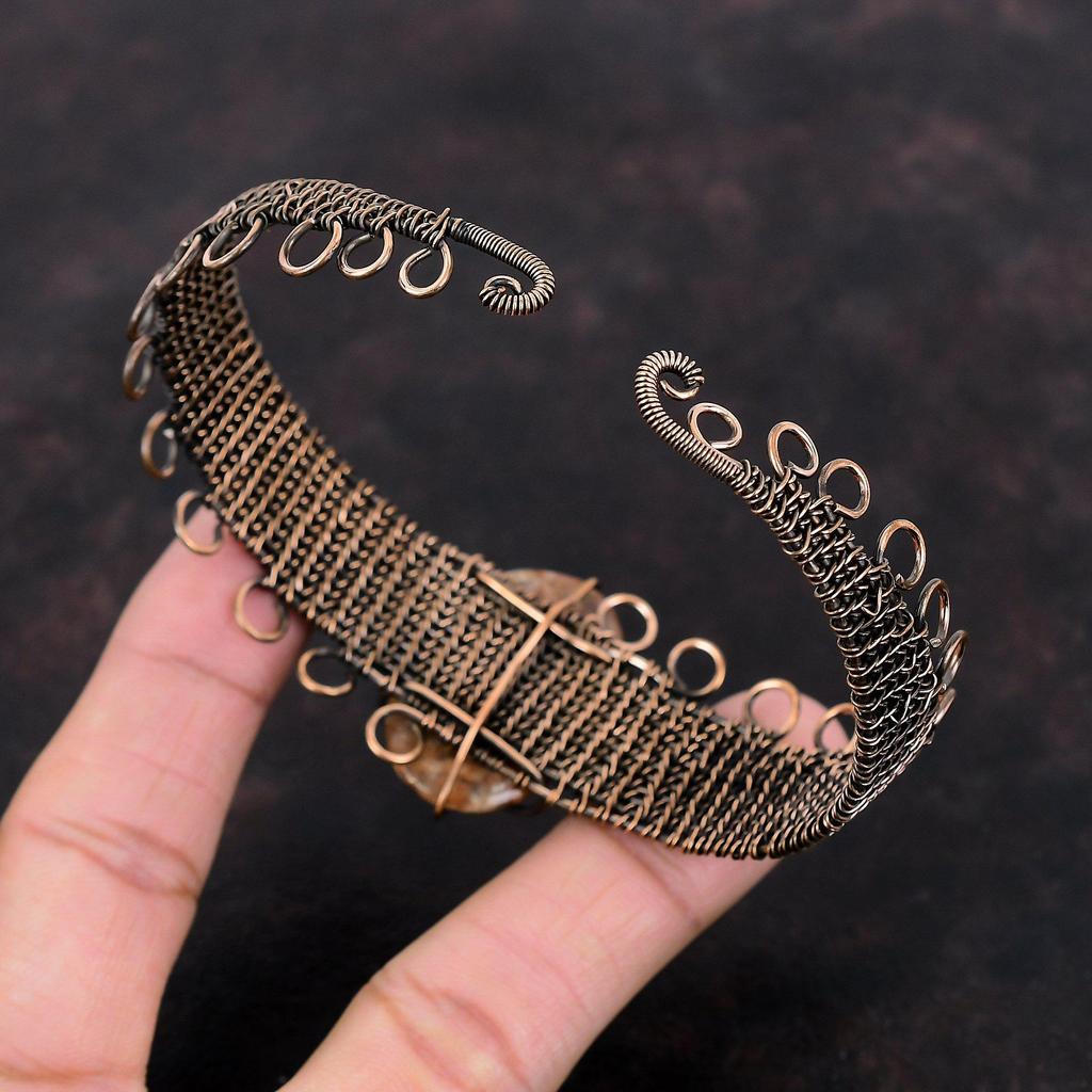 Sunstone Bangle Copper Wire Wrapped Cuff Bracelet Adjustable Bangle Sunstone Gemstone Jewelry Handmade Cuff Copper Jewelry Anniversary Gift