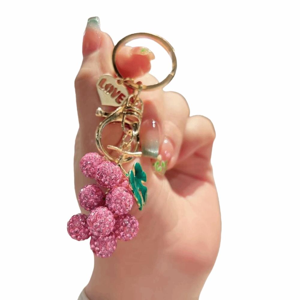 Cartoon Grapes Pendant Car Keyring Fruit Car Keyring Crystal Fruit Grapes Keychain Backpack Decor