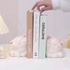 1pair/2pcs of super cute light luxury cream style cat face resin decorative bookends, heavy duty non slip bookends, for book magazine organization,