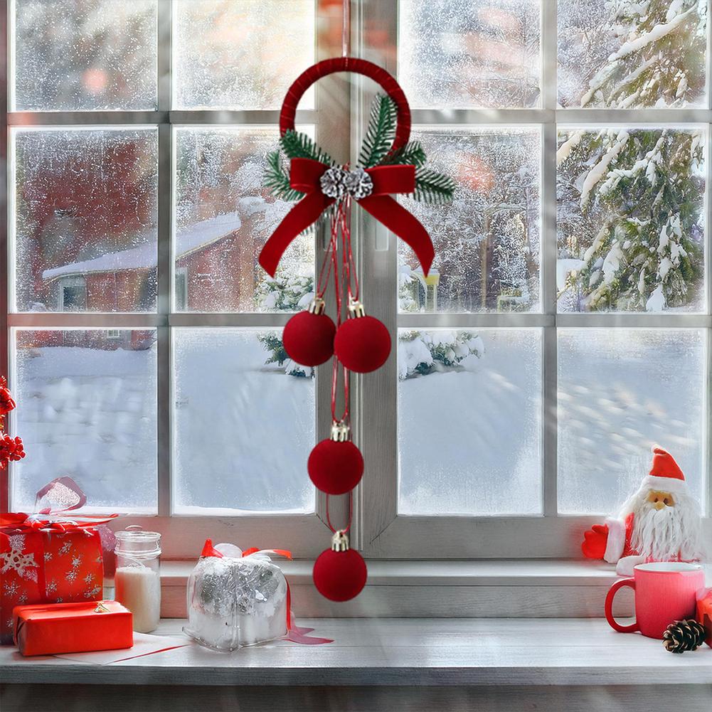 Velvet Christmas Ball Flocked Window Pendant Bells Hanging Pendant for Christmas Indoor Outdoor Decoration