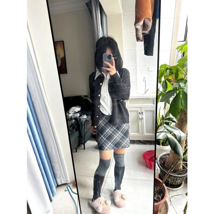 Jupe en Laine Taille Haute pour Femme Hiver A Ligne Plaid Moulante Mini Jupe Mode Rétro