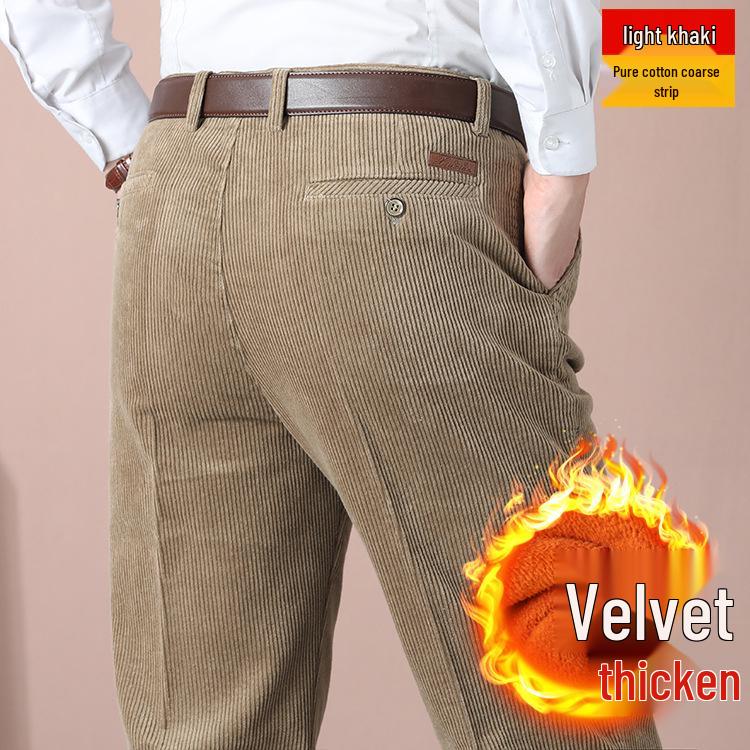 

Мужские вельветовые брюки широкого рубчика на осень/зиму: Двубортные, Свободный крой, Теплые, Толстые, Плюс вельвет, Прямые штанины, Чистый хлопок, Для среднего возраста. 40 (waist 31 inches)