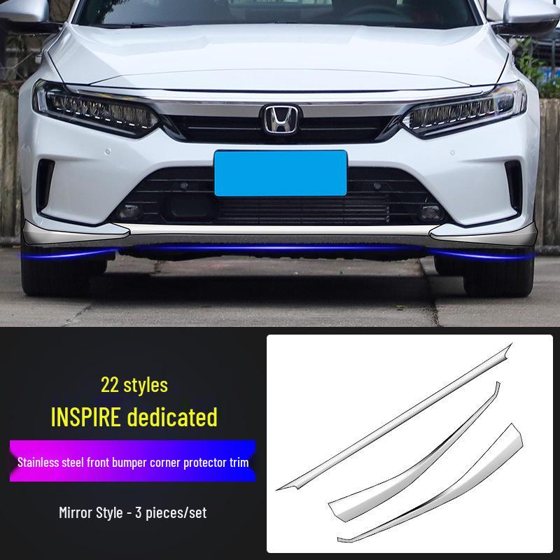 Compatible with 22 Inspire Models: Stainless Steel Front Bumper Trim, Corner Guard, and Center Grille Decorative Strip.