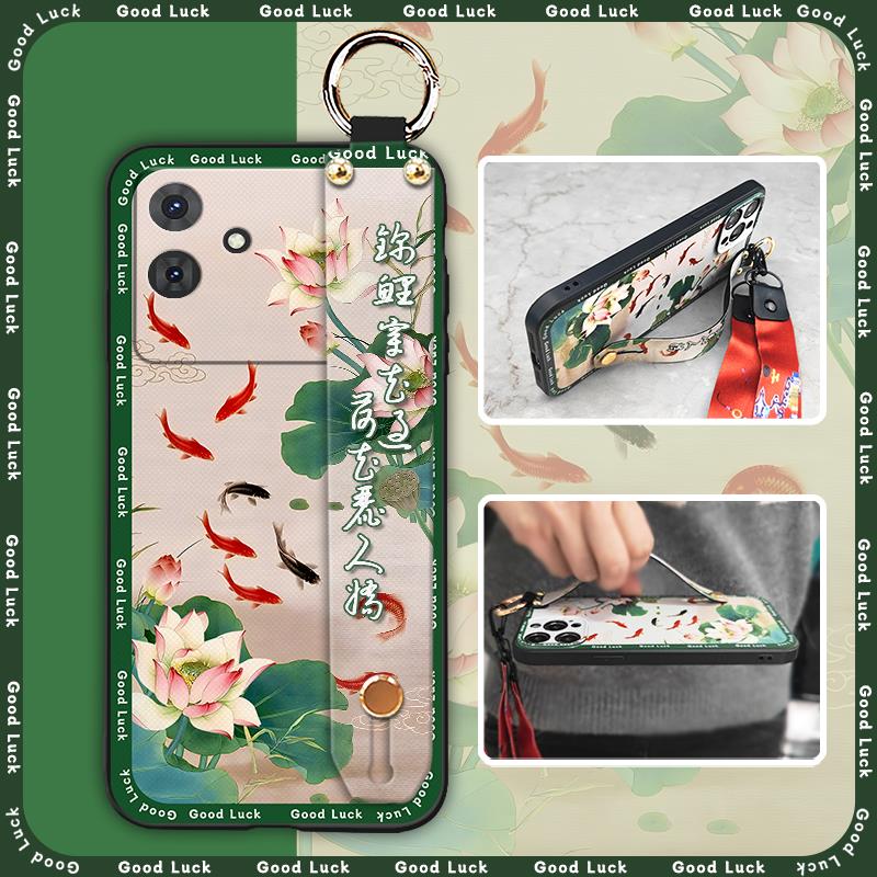Kickstand Back Cover Phone Case For Cubot Note21 Lanyard Chinese Style Elderly Lady Fashion Phone Holder For Mom Durable