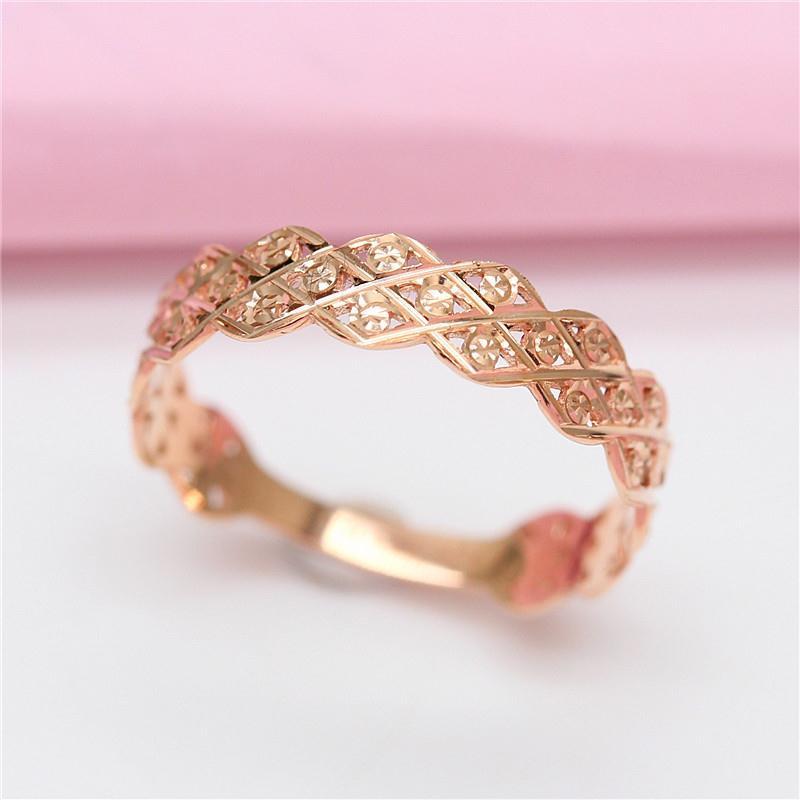 Russian 585 Purple Gold Shiny Double-Row Rhombus Ring Fashionable Rose Gold-Plated Micro-Zircon Ring Adjustable opening