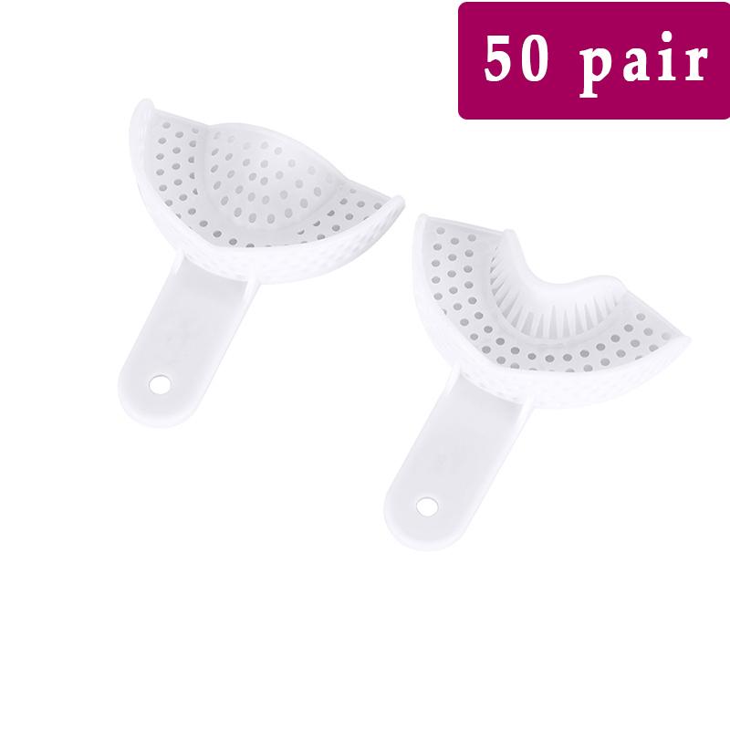 

50 Pair Dental Plastic Disposable Impression Trays Endodontic Denture White with Holes Anterior Dentist Tools Material