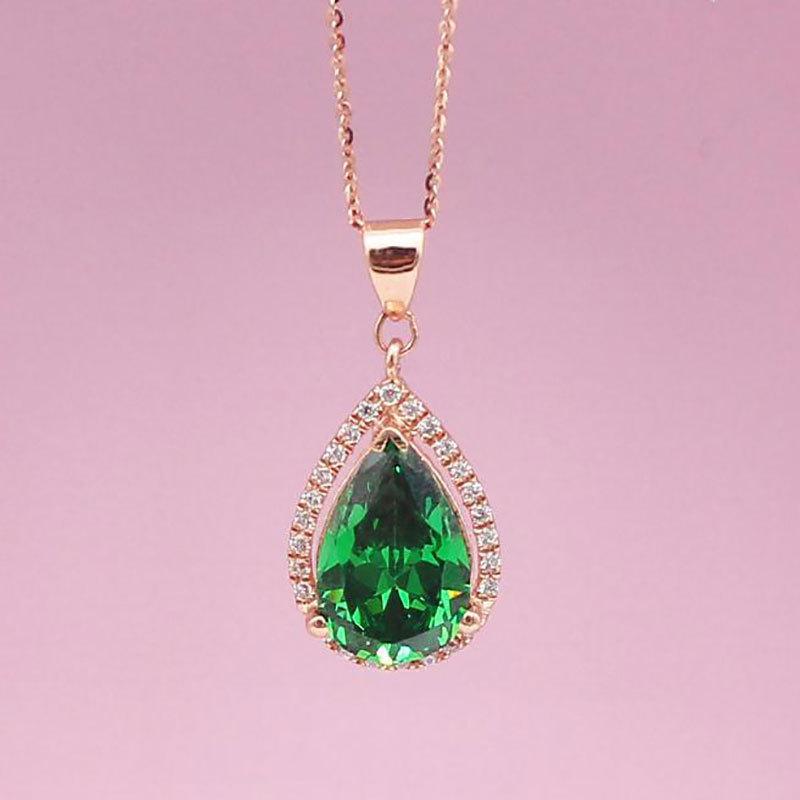 

Изысканный Розово-Позолоченный Русский Фиолетовый Золотой Кулон в Форме Капли Воды с Зеленым Камнем 585 Цветное Золото Модное Ожерелье Цепочка на Ключицы