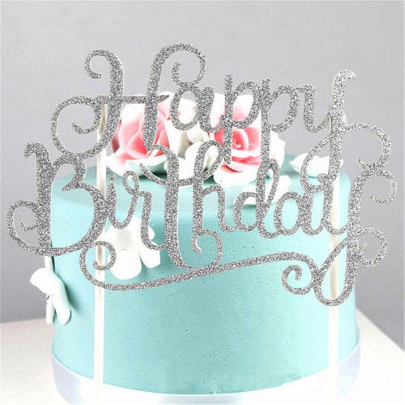 Happy Birthday Candle Party Cake Topper Supplies Decoration GOLD &SILVER SET