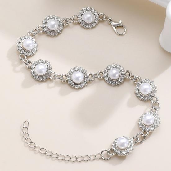 3Pcs/Set Women Jewelry Set Rhinestones Inlaid Imitation Pearls Charm Necklace Drop Earrings Bracelet Set Dating Commuting Jewelry Set