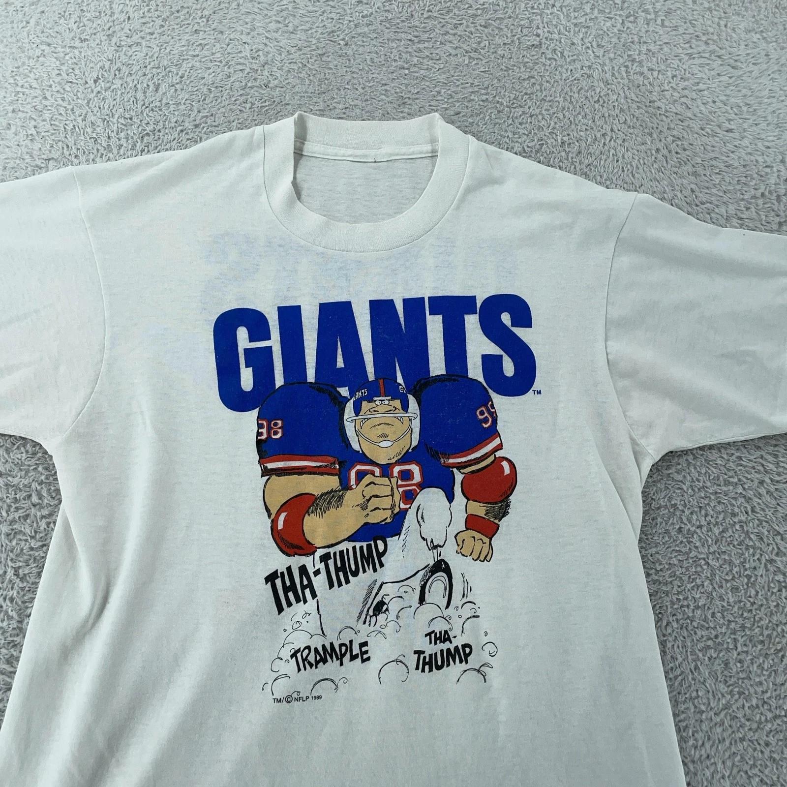 Vintage 80s New York Giants Cartoon 2-Sided T-Shirt Small NFL Football Trample XL