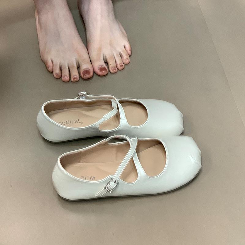 

Suding Home, Mary Jane Shoes Women s New French Gentle Cross Belt Flat Bottom Shallow Mouth Single Shoes Small Fragrant Ballet Shoes 40