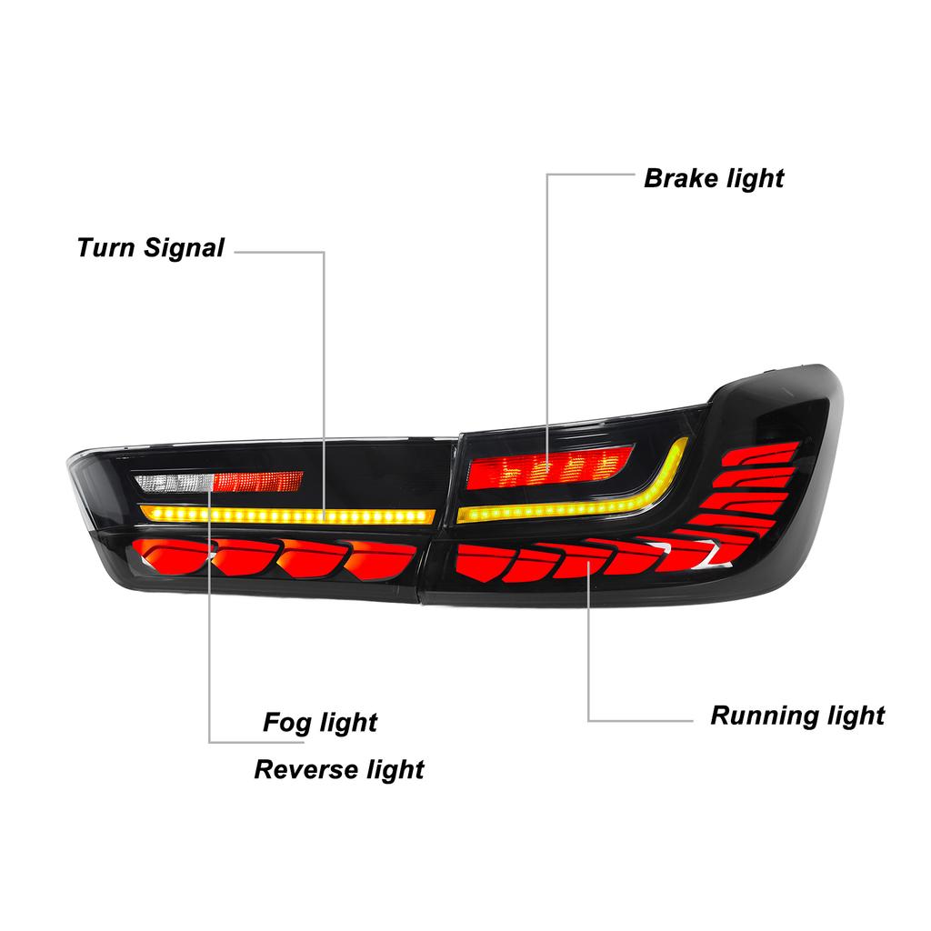 GTS LED Style LED Tail Lights Dynamic Turn Signal for 3 Series G20 M3 G80 2019 to 2023 Black Red