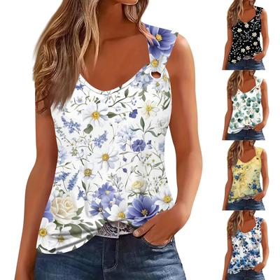 Damen Tank Top mit V-Ausschnitt, Basic, bedruckt, lässig, fließend, ärmellos, tiefer Seitenausschnitt, Tops für Damen