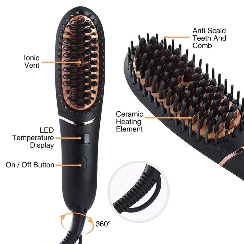 Portable Electric Ironic Men Hair Straightener Comb Brush Lady Merry Dryer Hair Blower Hair Straightener Salon Styler With LED