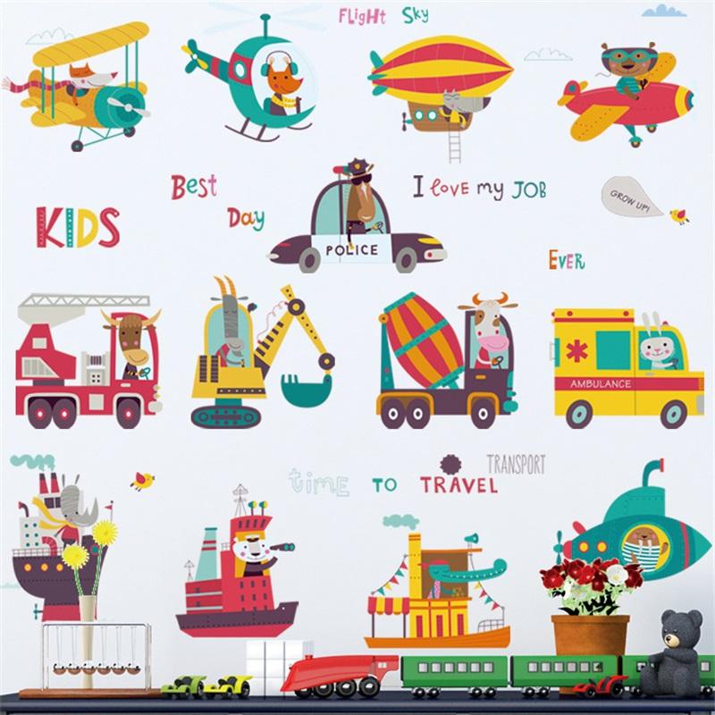 

Engineer Vehicle Helicopter Wall Stickers Cartoon Children s Room Wallpaper Kindergarten Classroom Early Education Layout Decal