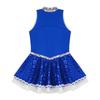 Girls Cheerleading Costume Shiny Sequins Dress Sleeveless Round Neck with Invisible Back Zipper for Dance
