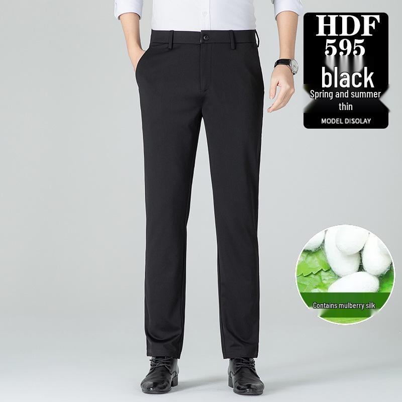 Men's High-Quality Mulberry Silk Business Casual Pants – Non-Iron, Elastic, Straight Leg for Spring/Summer