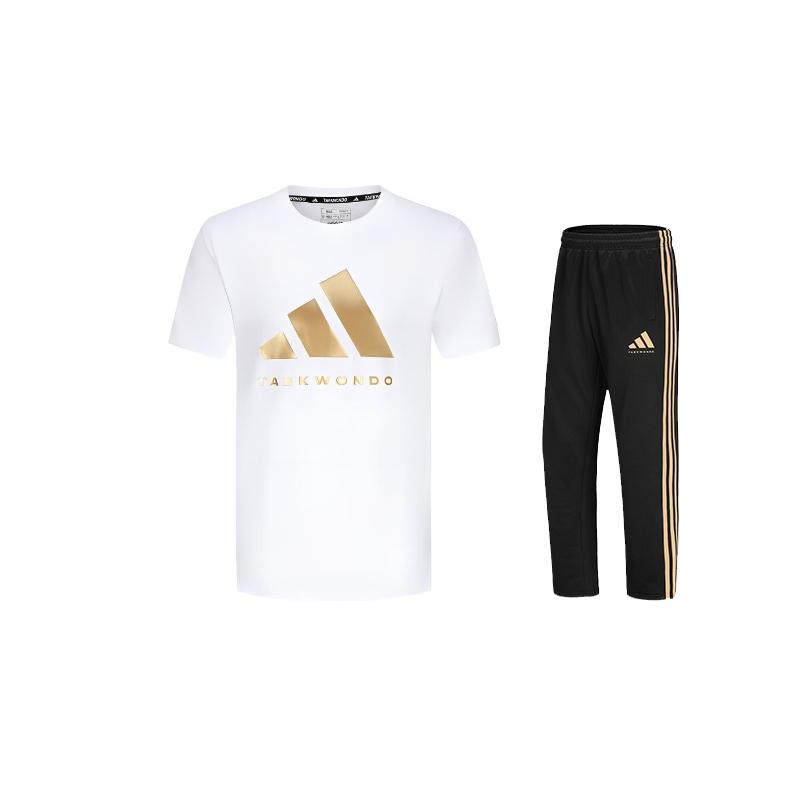 

Adidas Taekwondo Logo Round Neck Simple Short Sleeve T-Shirt Comfortable Striped Fashion Long Pants Casual Sports Suit ADICLTS24TK-WG+TR30PT-BG S