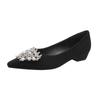 2025 New Fashionable Colored Rhinestone Pointed Head Shallow Mouth Single Shoes Women's Thick Heel Soft Leather Not Tired Feet Comfortable Low