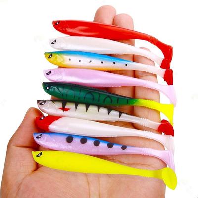 6pcs 9CM Soft T Grubs Lure Worm Bait Soft Worm Silicone Bait Swimbait Bass Wobbler