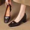 New Women's Fashion Single Shoes Square Head High Heel Small Leather Shoes Casual and Comfortable Rubber Sole Large Size Solid Color Four-season Sing