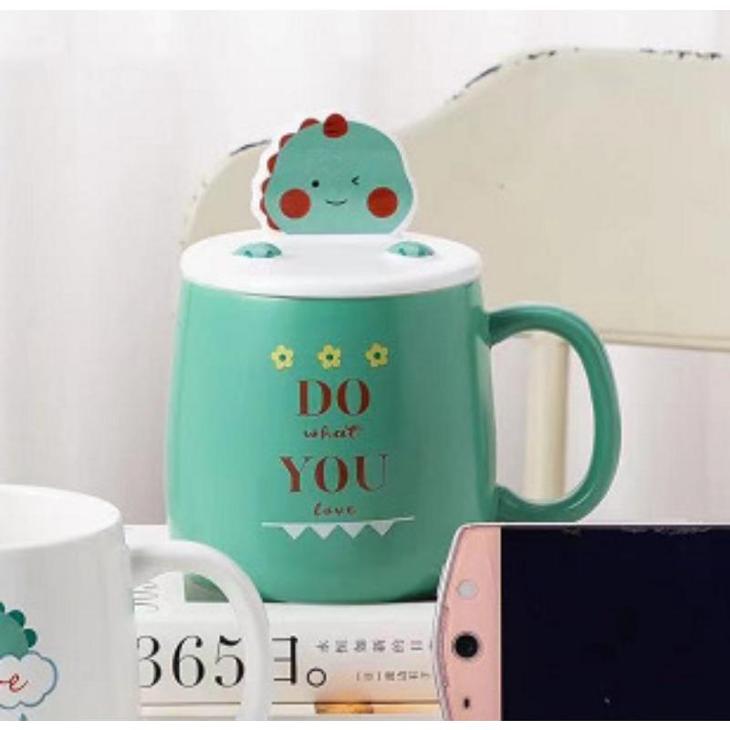 

Creative Cartoon Dinosaur Mug with Lid Spoon Three Dimensional Cover Student Couple Office Home Ceramic Mug Souvenir 401-500ml