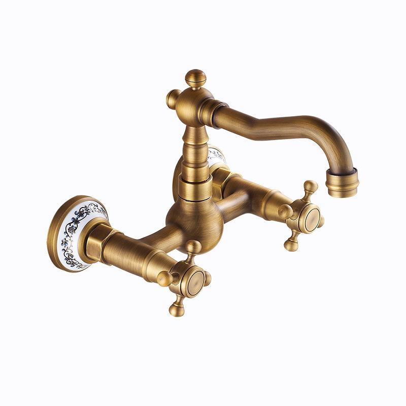 Antique Wall Mounted Basin Faucets Bathroom Black Dual Handles Bathtub Faucet Hot Cold Water Mixer Tap Torneira Do Banheiro Gold