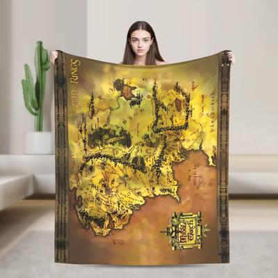L-Los Señores de los A-Anillos Mapa Libros de Tolkien Literatura Tierra Media Mantas de Franela Suave Cálida Manta para Sofá Cama