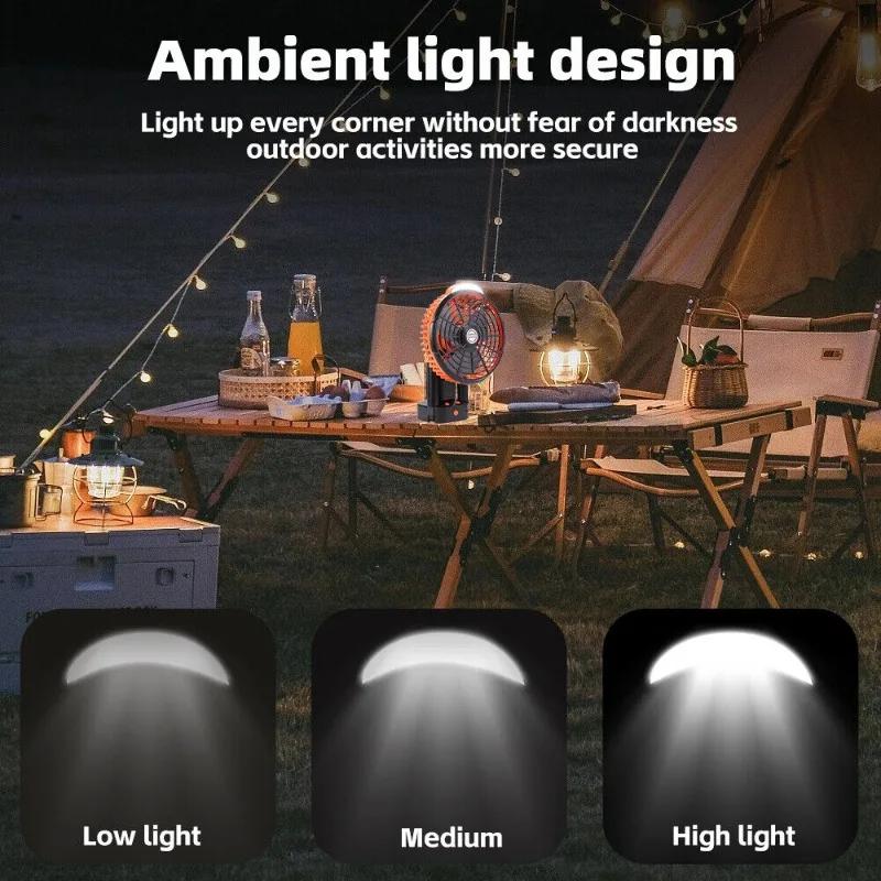 Portable Battery Powered Camping Fan USB Rechargeable Variable 3 Speed LED Light ,Outdoor multifunctional camping fan
