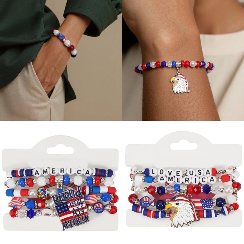 Artificial Crystal Bracelet Elastic Bracelet Independence Day Handmade Bracelet Stackable Bracelets for Adding Charm
