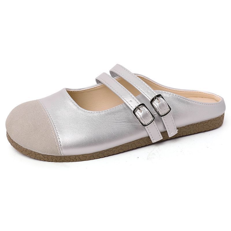 Wear Flat-bottomed Non-slip and Versatile Mary Jane Shoes for Women's 2025 Summer New Fashion Temperament Splicing Bag Head Cool Slippers