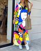 Fashion Long Sleeve Print Women Loose Fit Casual Maxi Dress