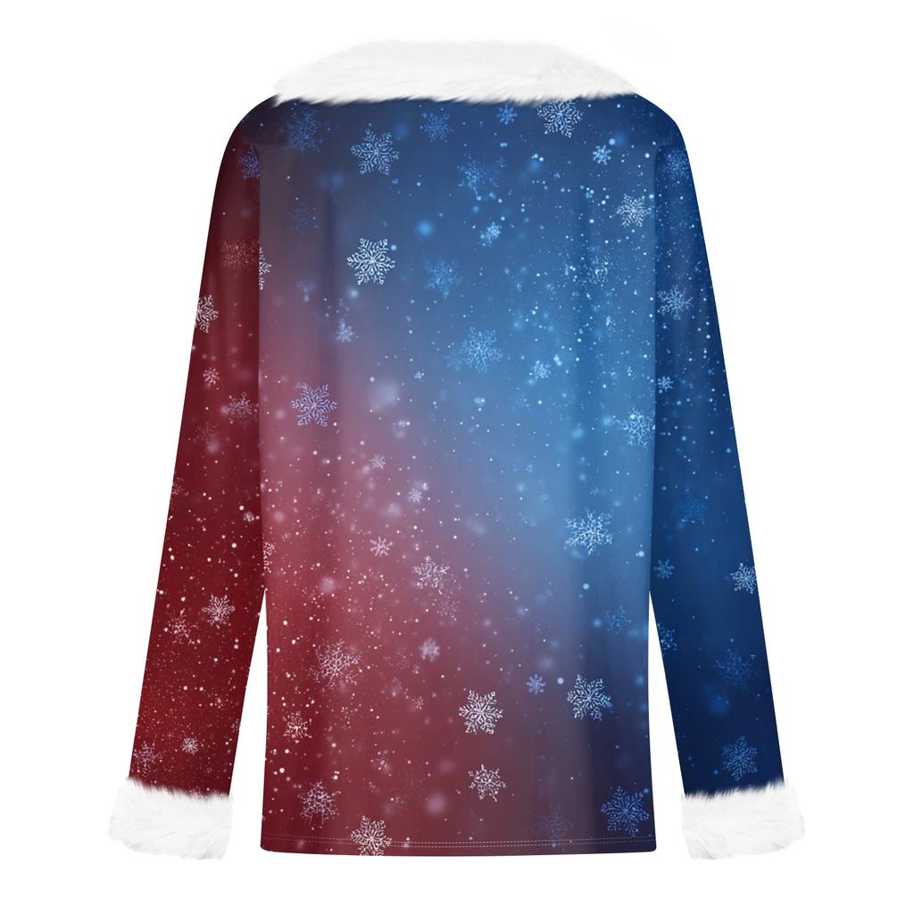 Women's Casual Fashion Long Sleeve Christmas Printed Flannel Collar Top