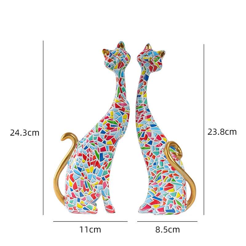 Home Decor Nordic Graffiti Art Oil Painting Cat Decoration Resin Abstract Ornament Figurines Bedroom Desktop Porch Cat Sculpture