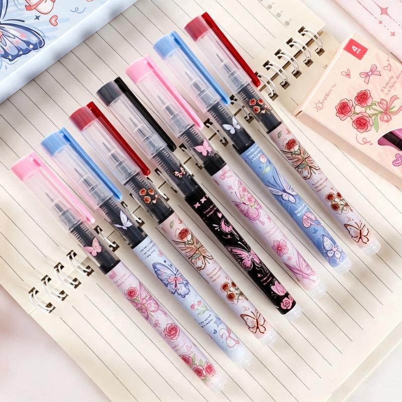 4Pcs Premium Butterfly Rose Gel Pens Smooth Quick Drying Ink Non-Toxic Stationery for School Office Student Homework