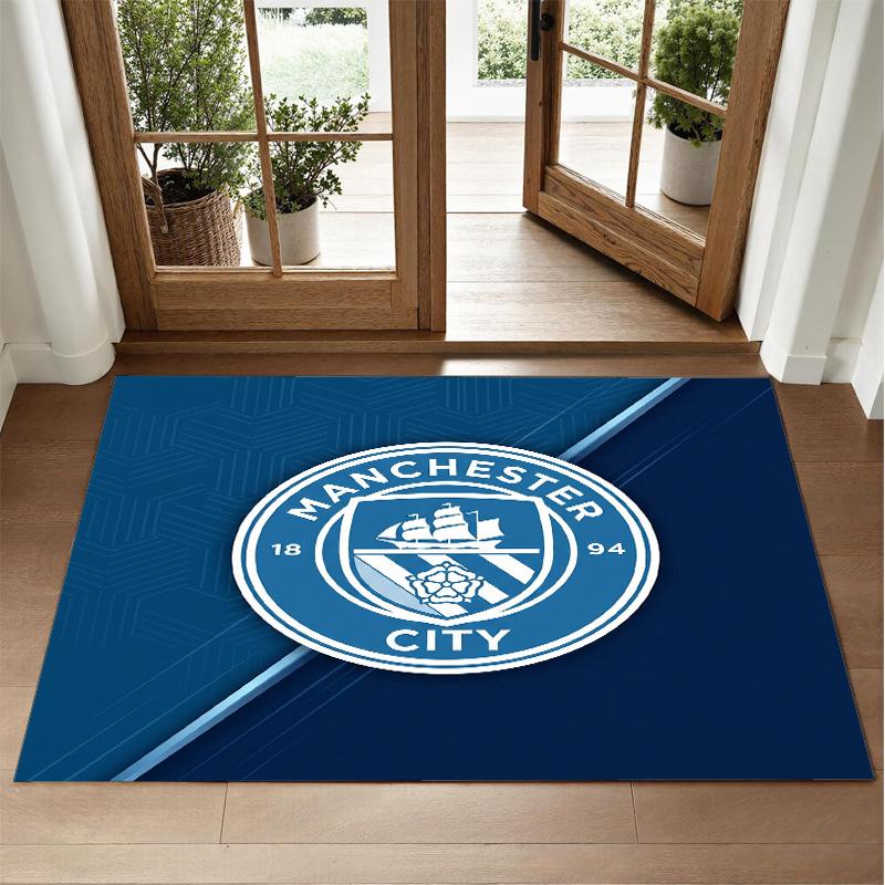 Manchester City Design Crystal Velvet Rug Soft Decorative Mat for Bedroom Entrance